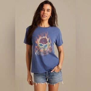 NWT LUCKY BRAND Grateful Dead Rose Boyfriend Tee size XS blue rhinestones band